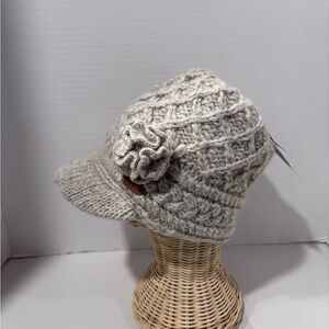 Erin Knitwear Aran Trellis Peak Hat Oatmeal 100% Wool Ireland